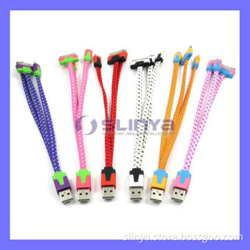 USB Smart Phone 3 in 1 Flat Nylon Fabric Braid Noodle Cable for iPhone 5 / Samsung Galaxy S5 S4 (NOODLE-82)